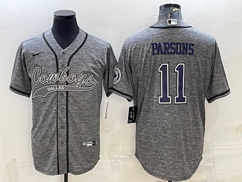 Mens Dallas Cowboys #11 Micah Parsons Grey Gridiron With Patch Cool Base Stitched Baseball Jersey